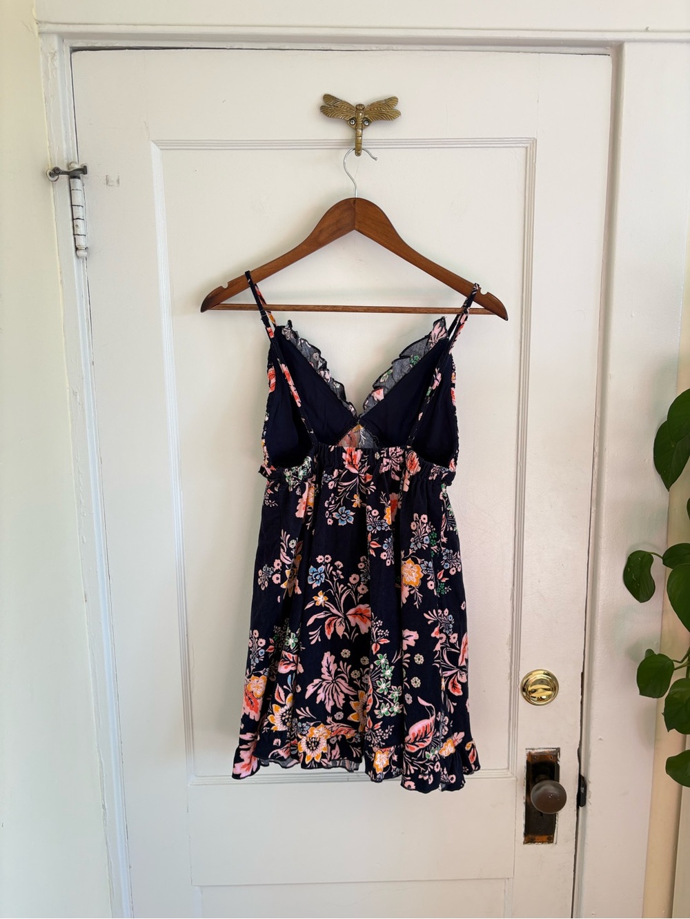FREE PEOPLE Cord Looking Glass Mini Navy Blue Ruffle Corduroy Floral Small - Picture 9 of 11